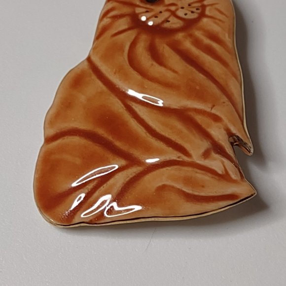 Cute Ceramic Orange Cat Brooch - Picture 9 of 10